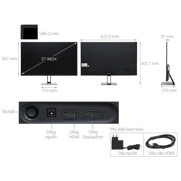 Màn Hình Máy Tính PC Xiaomi Monitor A27i 27inch Tấm Nền LCD IPS-Tần Số Quét 100Hz-Bảo Hành 36 Tháng