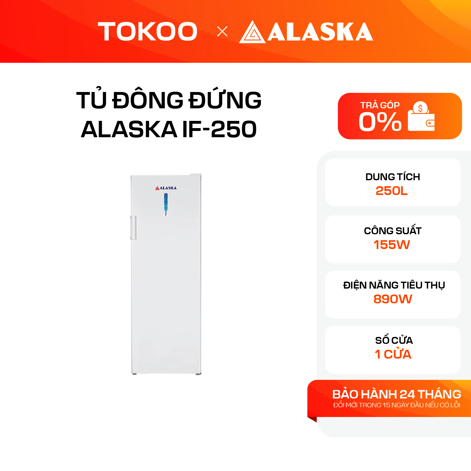 Tủ Đông Đứng Alaska 250 Lít IF-250