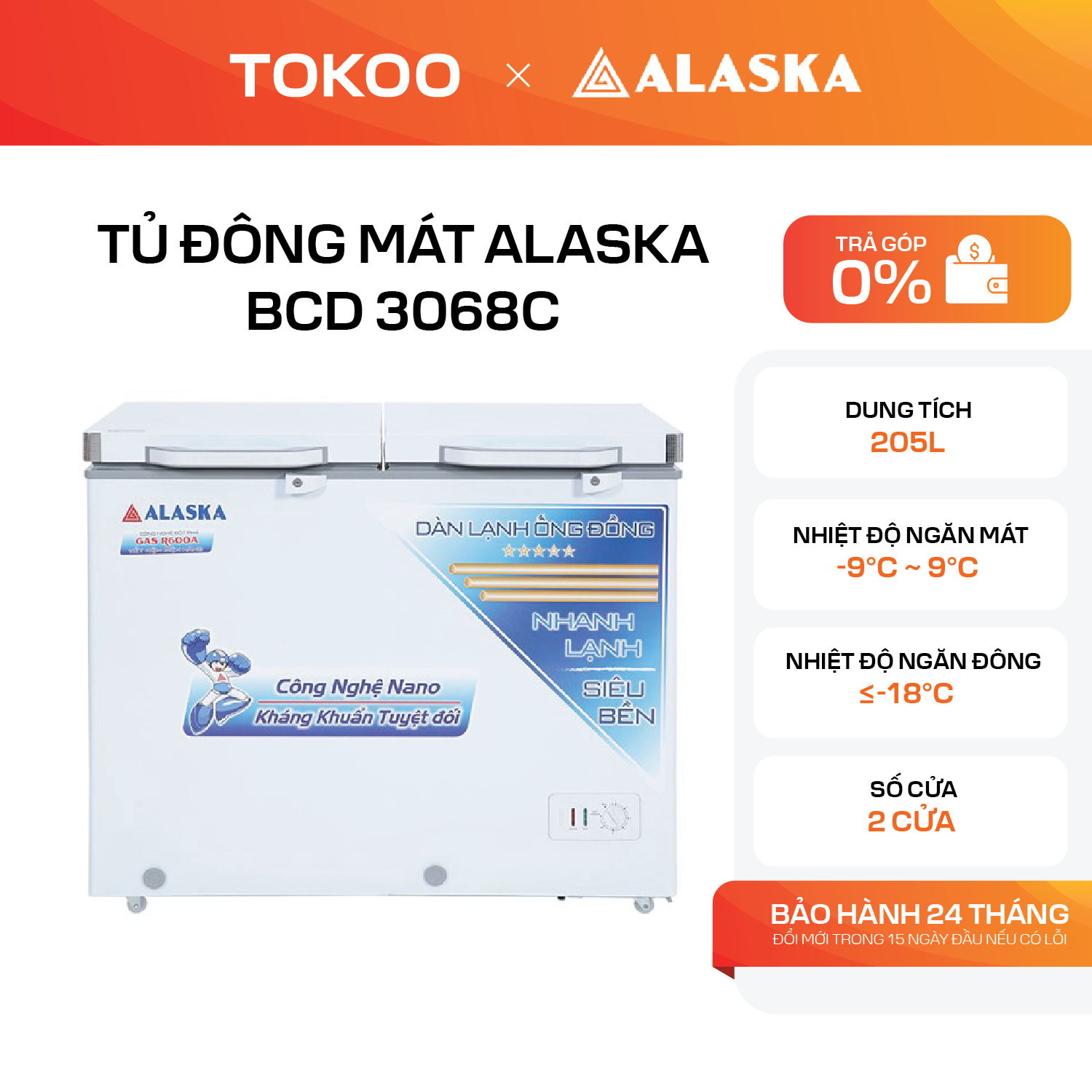 Tủ đông mát Alaska BCD 3068C