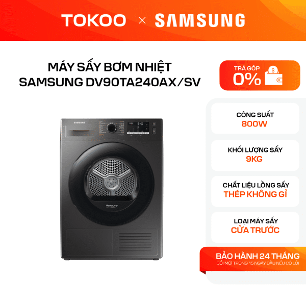 Máy sấy bơm nhiệt Samsung 9 kg DV90TA240AX/SV