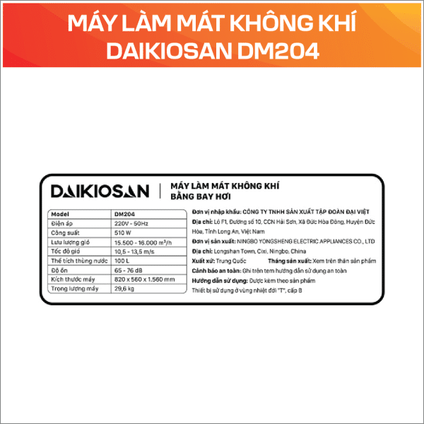 MÁY LÀM MÁT KHÔNG KHÍ DAIKIOSAN DM204 - Ảnh 5