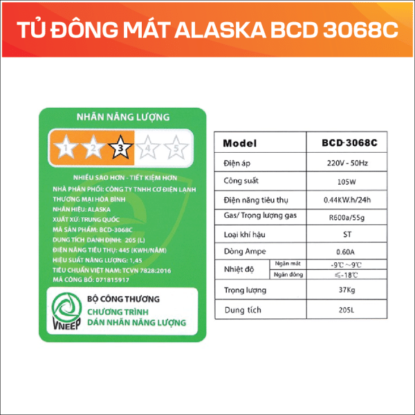 TỦ ĐÔNG MÁT ALASKA BCD 3068C - Ảnh 5