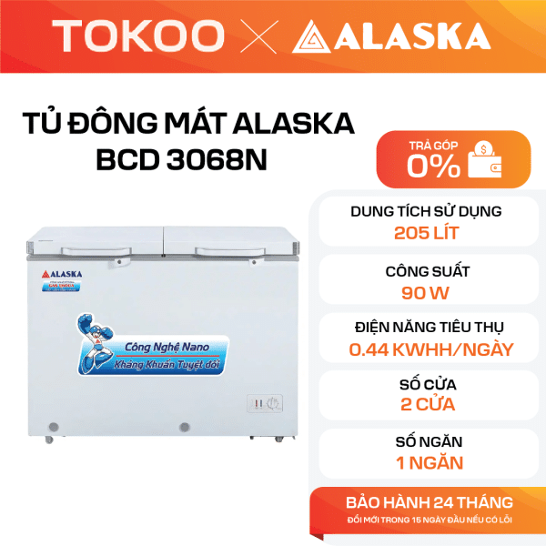 TỦ ĐÔNG MÁT ALASKA BCD 3068N