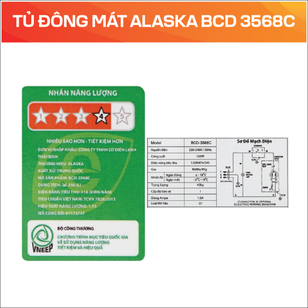 TỦ ĐÔNG MÁT ALASKA BCD 3568C - Ảnh 5