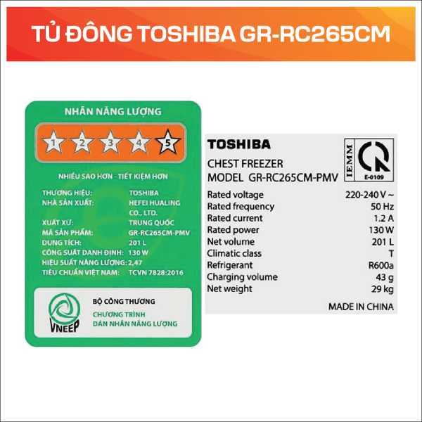 TỦ ĐÔNG TOSHIBA GR-RC265CM - Ảnh 5