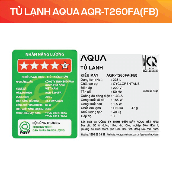 TỦ LẠNH AQUA AQR-T260FA(FB) - Ảnh 5