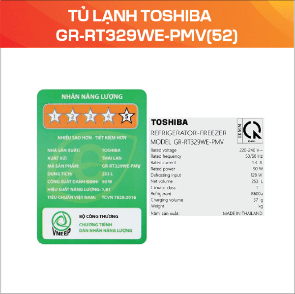 TỦ LẠNH TOSHIBA GR-RT329WE-PMV(52) - Ảnh 5